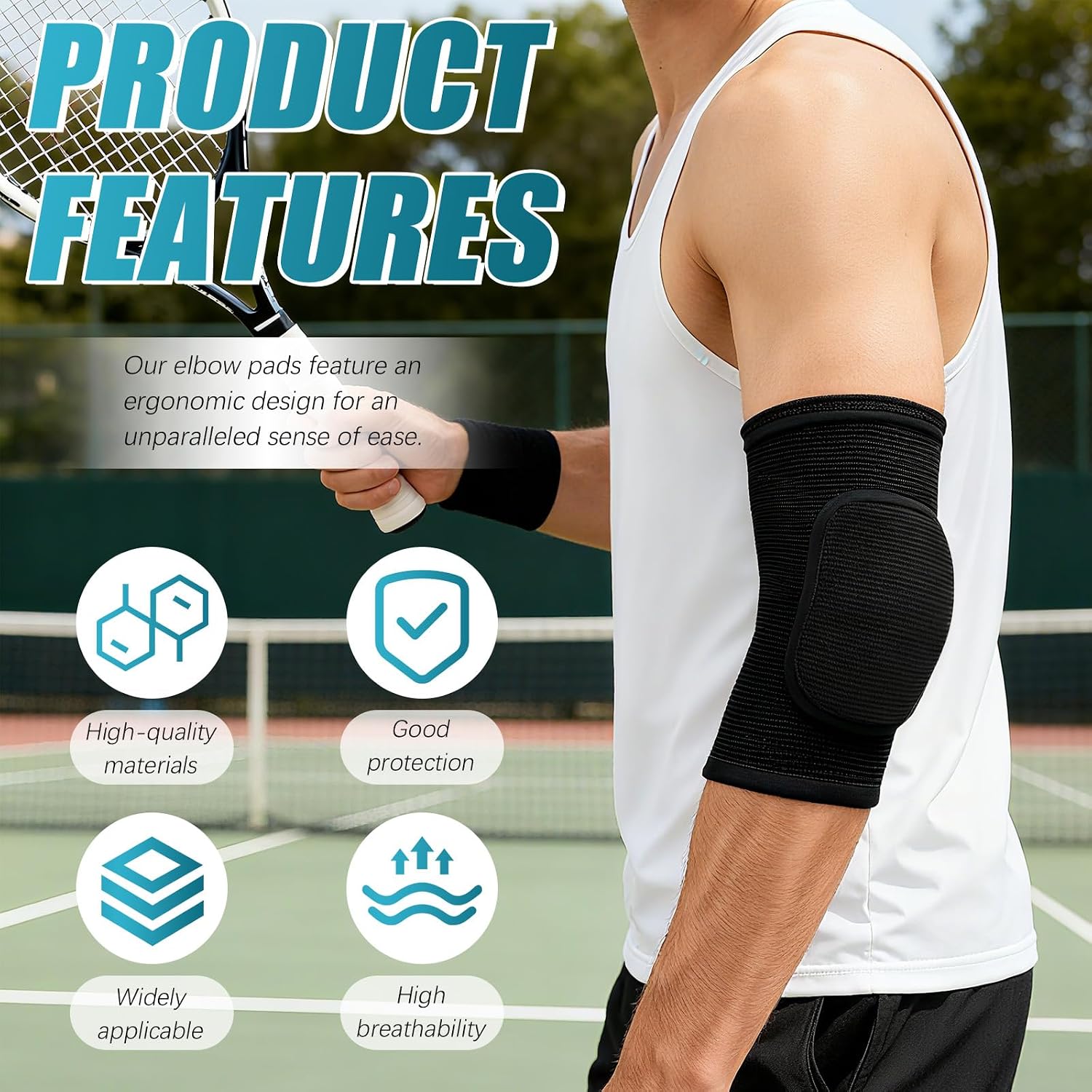 2 Pair Volleyball Elbow Pads, Breathable Arm Brace Pads, Anti-Collision Elbow Protector Sleeve Wraps with Padded Soft Support Cushion for Tennis Basketball (Black & Gray)