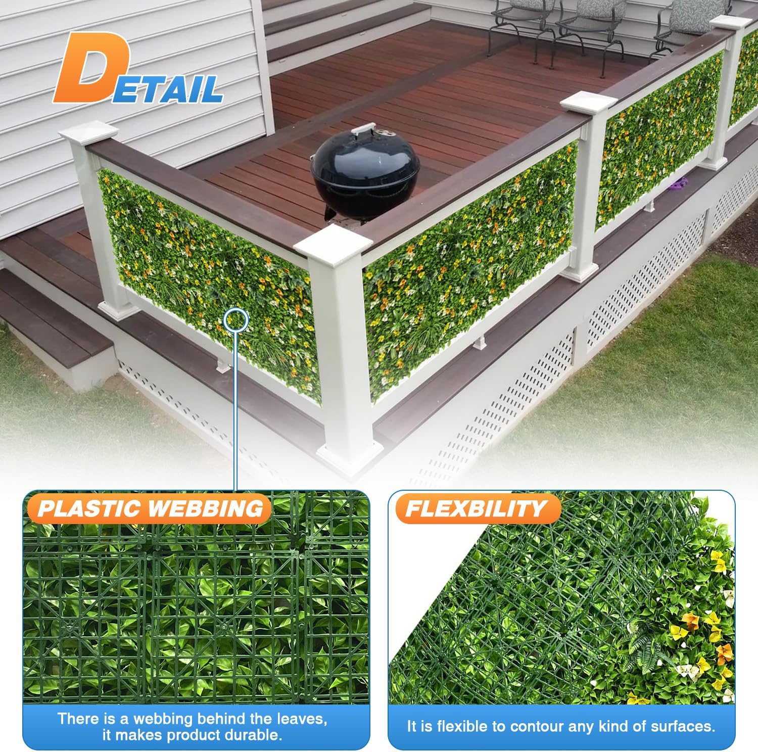 TANG 40"x40"-1PC Artificial Greenery Boxwood Panels Grass Wall Panel, Faux Privacy Fence Ivy Screens Backdrop Fake Hedge for Indoor Outdoor Wedding Décor, Style-6