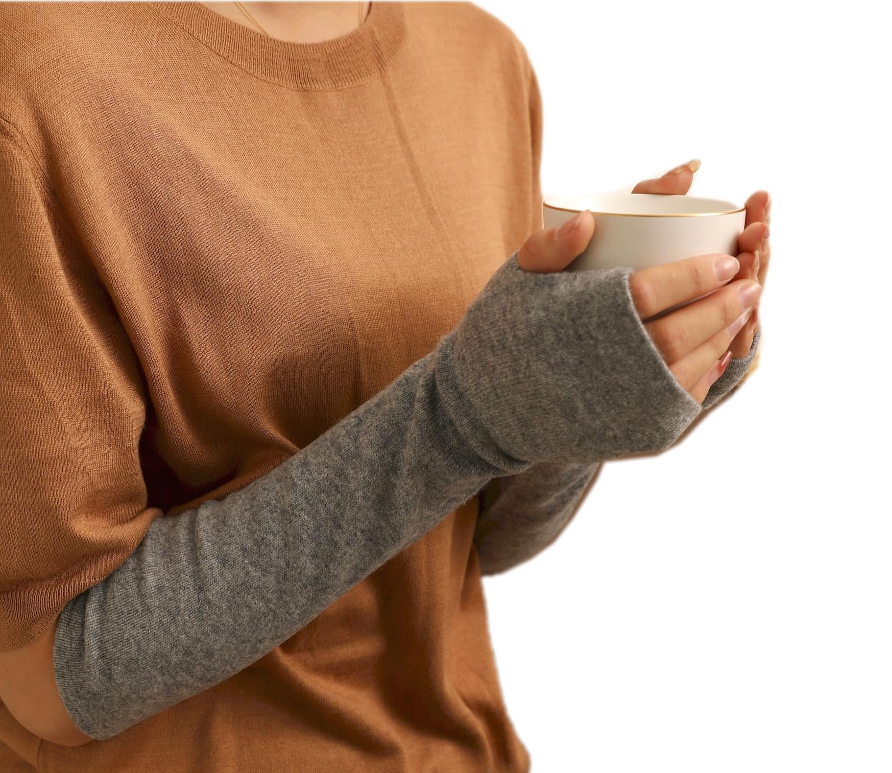 Donna 100% Cachemire Lana Manicotti Scaldabraccia Guanti Lunghi Mezze Dita Cashmere