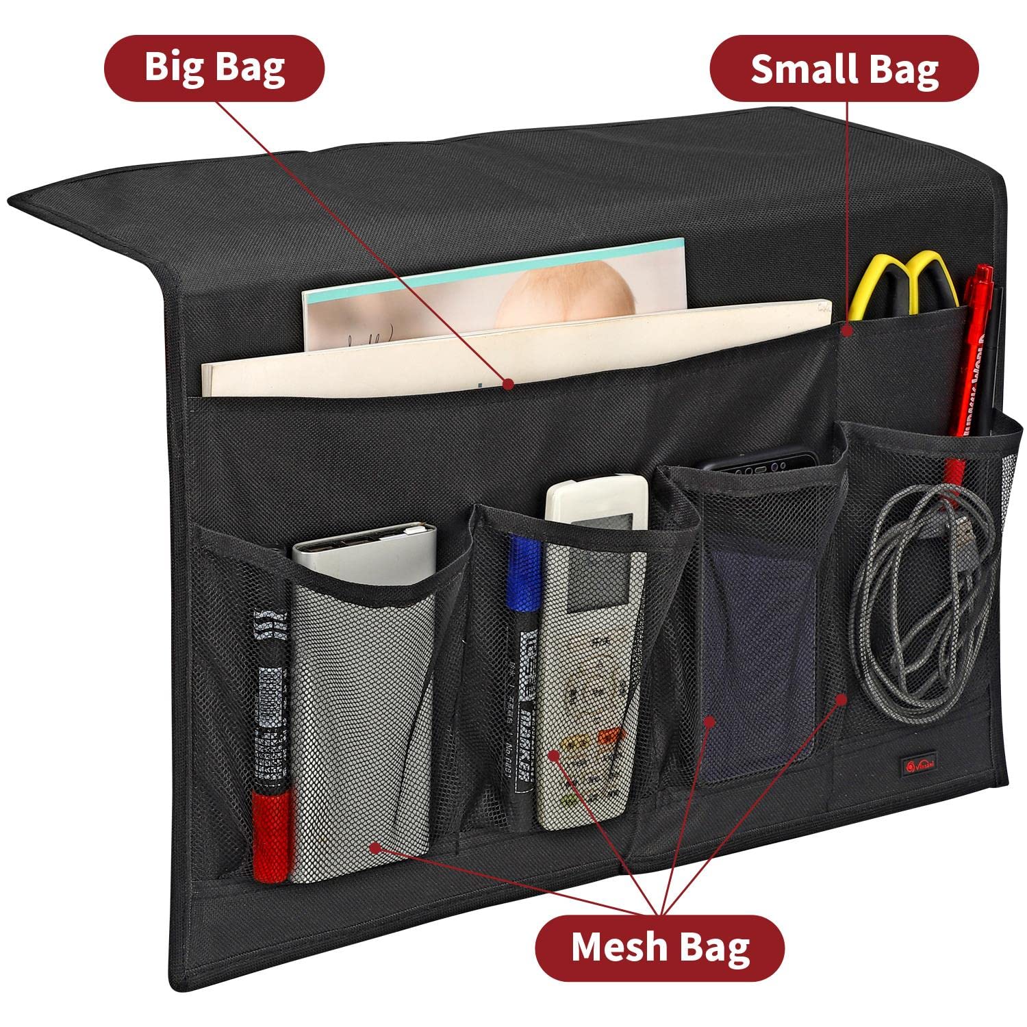 Vinsani Bedside Caddy Organiser Bed Pocket Under Couch Table Mattress Sofa Storage for Storing Books Magazines Tablet Remote Control Phone Cables Eyeglasses Holder - Image 2
