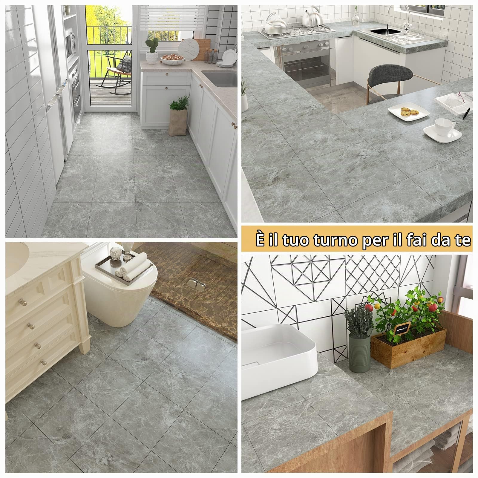 VEELIKE Pavimento PVC Adesivo Grigia Vintage Piastrelle Adesive Pavimento Bagno Impermeabile Adesivi per Piastrelle Cucina Pavimento Garage Mattonelle Adesive Camera da Letto 1.5mm 30cm×30cm 24 Pezzi