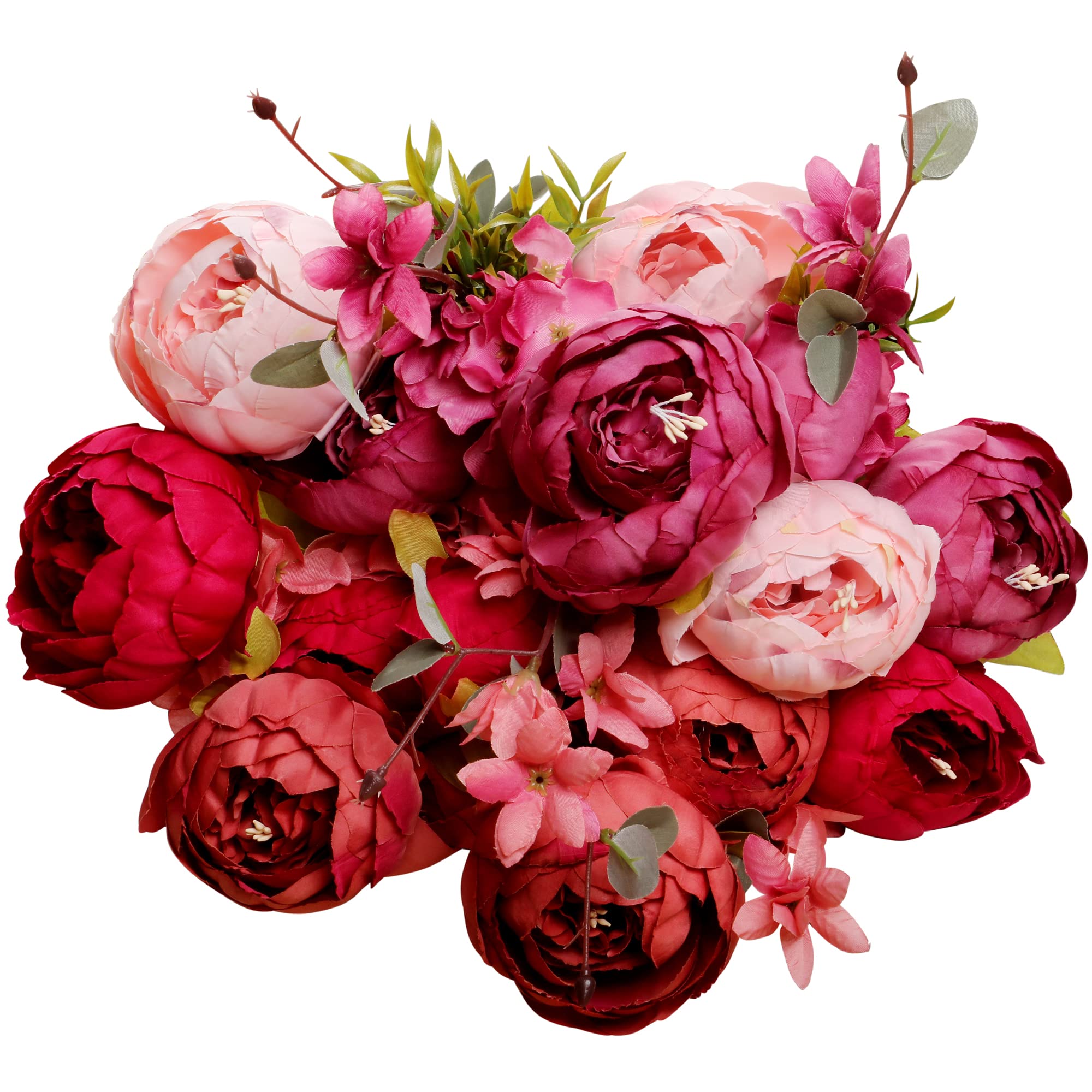 TRIXES Bouquet de 13 Pivoines en Soie, Fleurs Artificielles en Soie, Roses