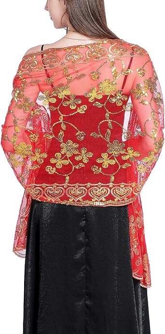 Ladiery Sequin Floral Shawls and Wraps for Evening Dresses,Women sparkly Sheer Mesh Wedding Shawls for Evening Party