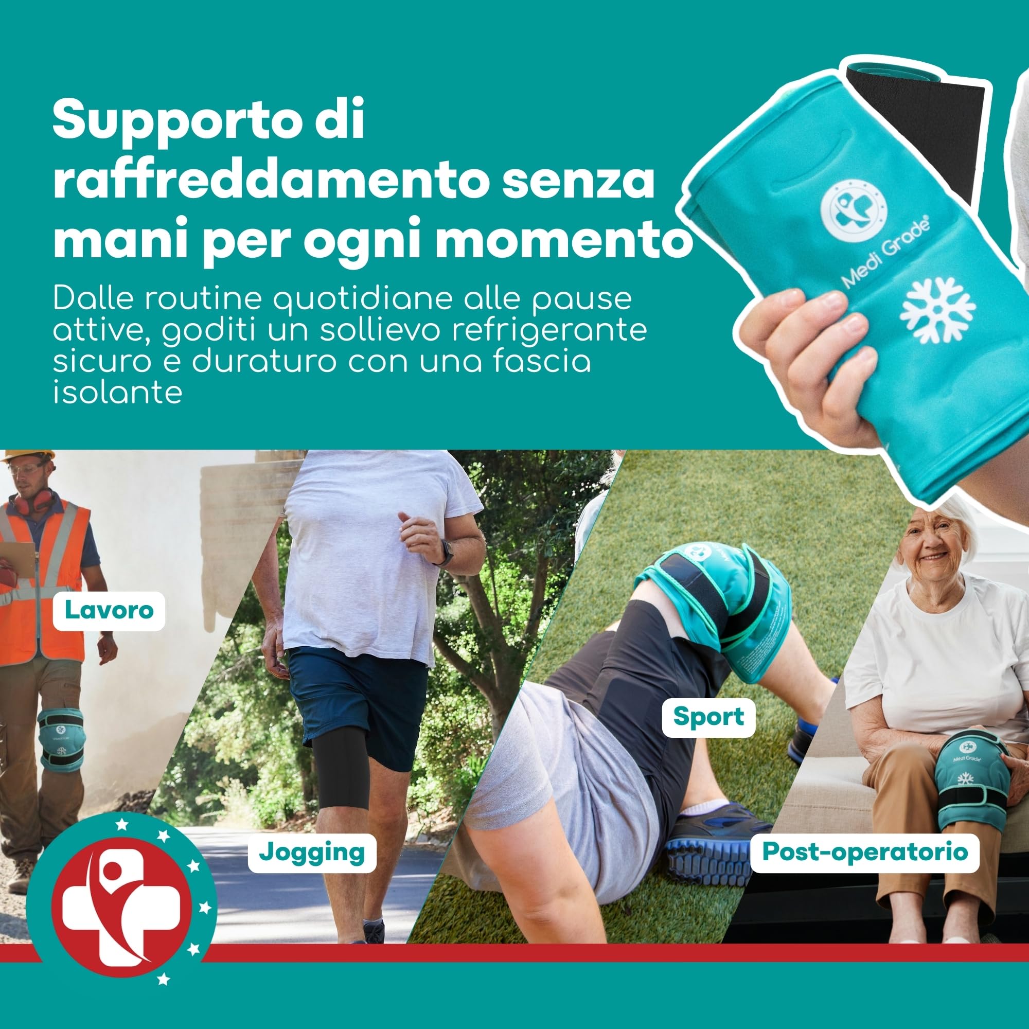 Medi Grade Impacco Ghiaccio Gel Riutilizzabile per Ginocchio - Fascia a Doppio Tessuto con Lunga Tenuta del Freddo - Sollievo dal Dolore e Recupero Post-Operatorio - Ghiaccio per Ginocchio Flessibile