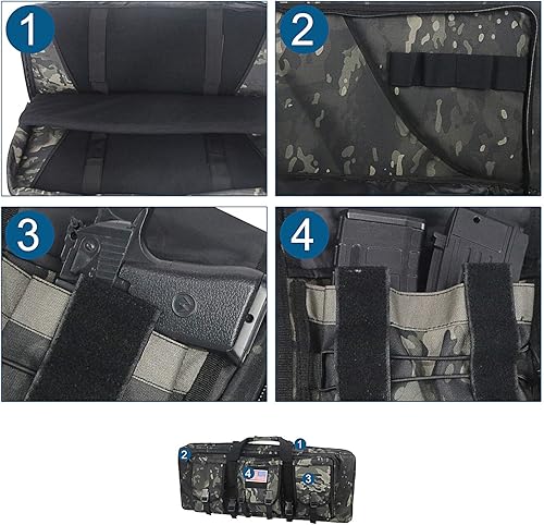 Miniatura 6 de Mochila táctica doble larga para pistola con funda para pistola, correa de transporte lateral acolchada con cremallera bloqueable para caza, campo
