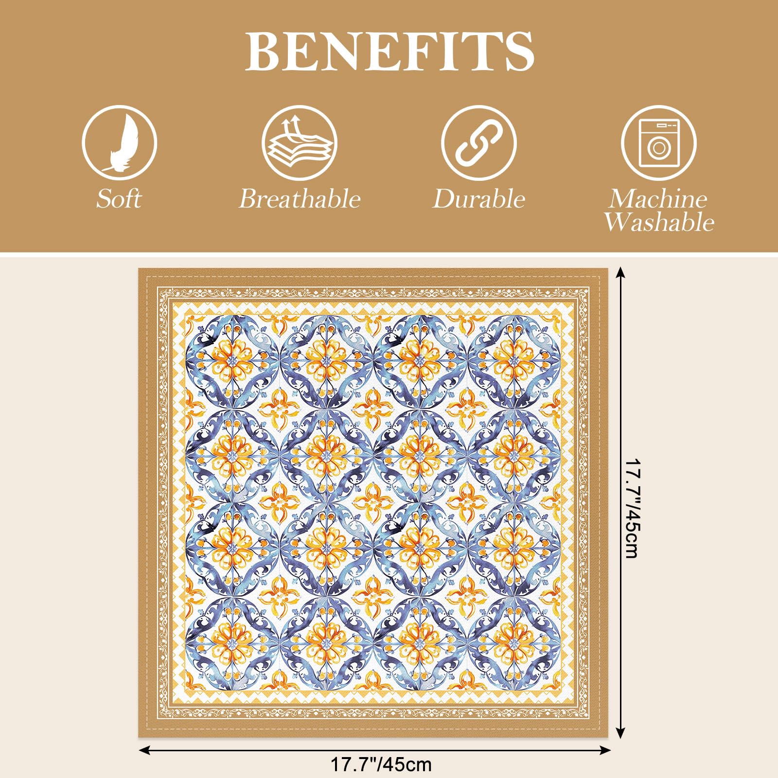 Set 4 Tovaglioli Di Stoffa Boho Fiori 45x45cm - Tovaglioli Riutilizzabili In Cotone Per Tavola - Foto 6