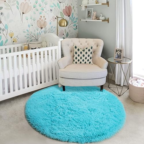 Miniatura 6 de Alfombra redonda esponjosa para dormitorio, 5 x 5 pies, alfombra afelpada mullida para decoración de habitación de niños, adolescentes, estudiantes,