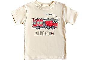 Toddler Birthday Boy Fire Truck Shirt in Cream or White 100% Cotton