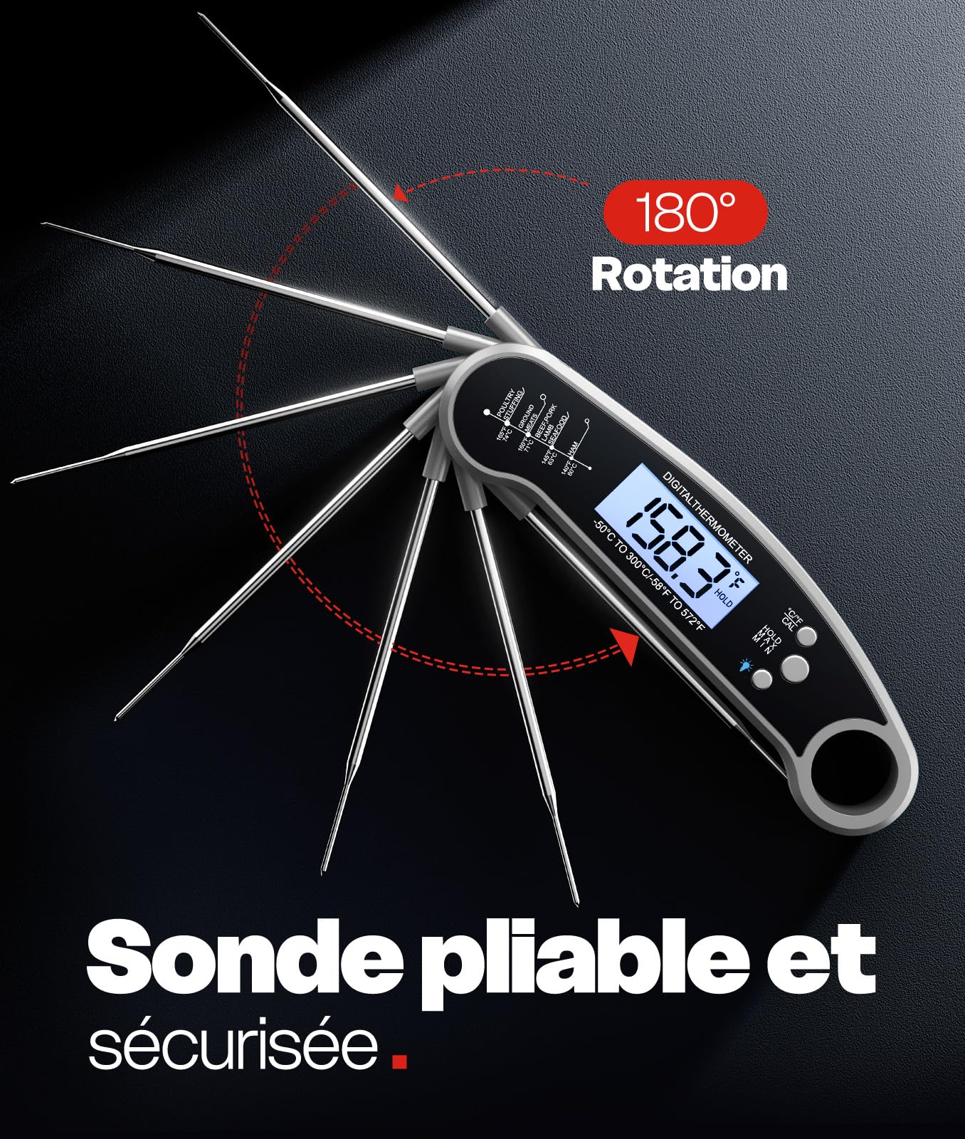BESROY Thermomètre de Cuisine, Thermomètre à Viande, Thermomètre Barbecue