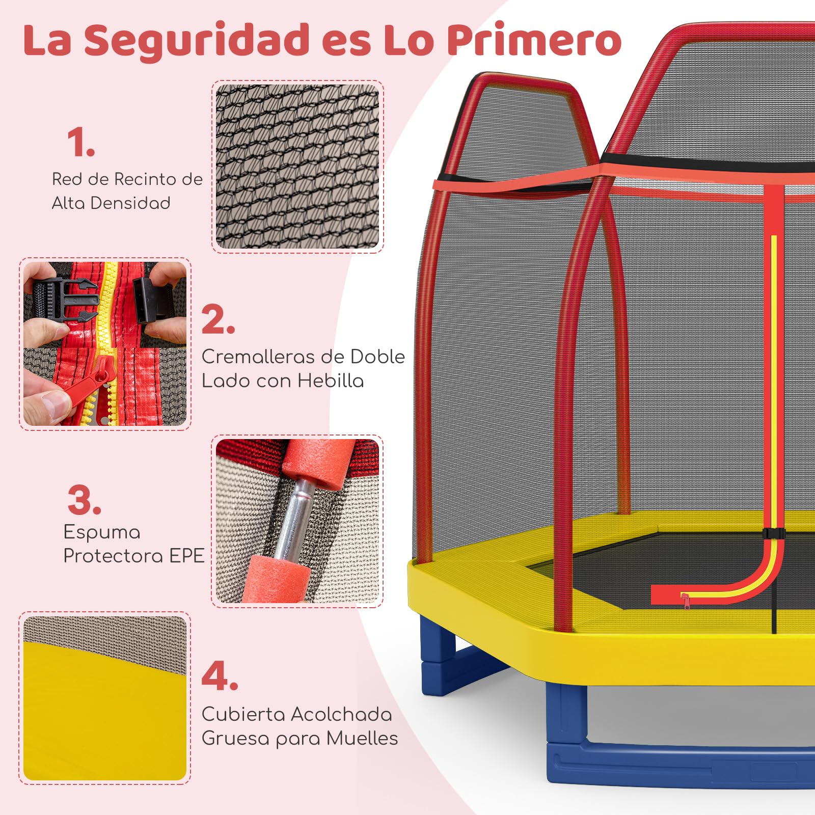 COSTWAY Cama Elástica 223 cm para Niños con Red de Seguridad y Almohadilla de Muelle, Trampolín para Interior y Exterior con Estructura en Acero Galvanizado, Carga Máxima 45 kg