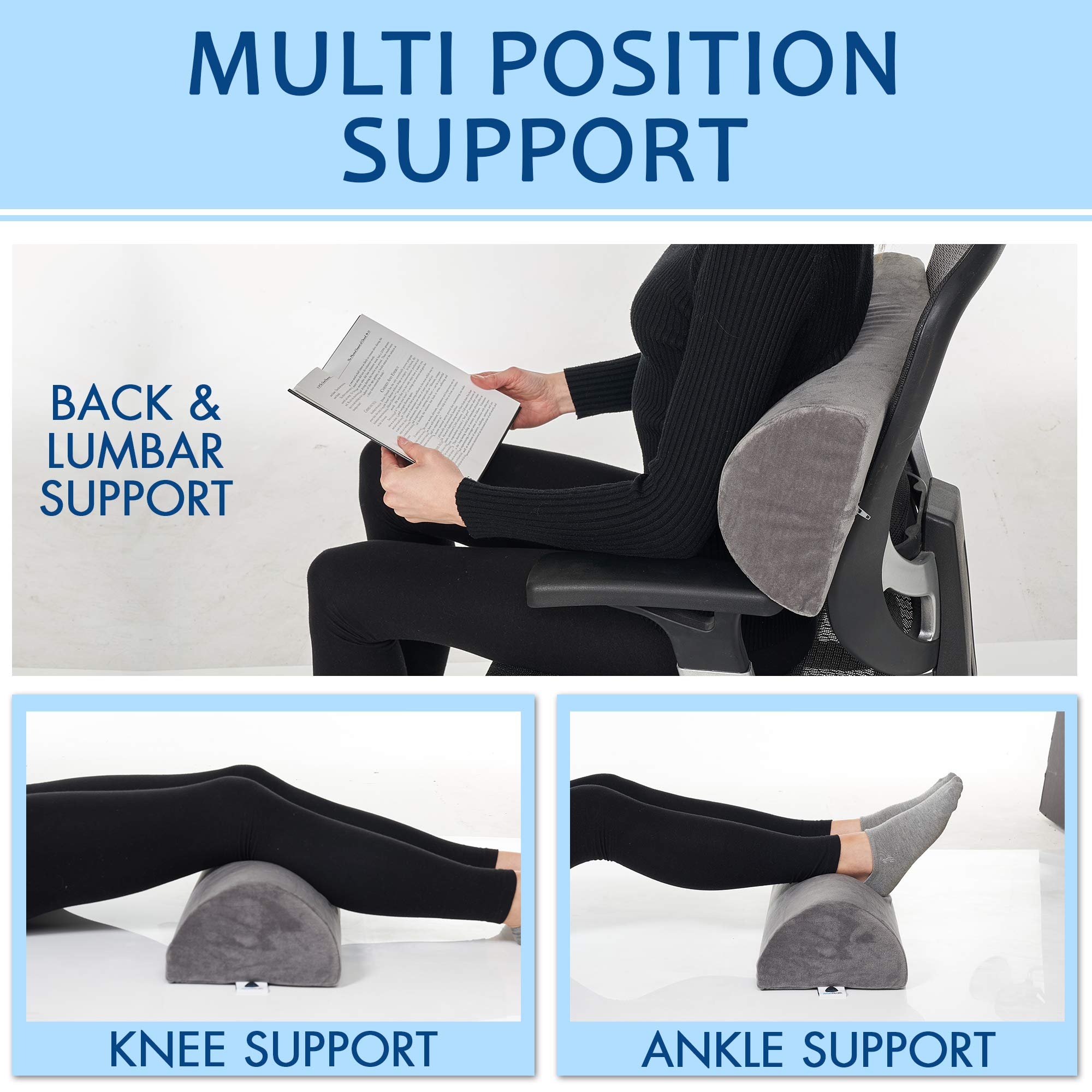 AllSett Health Large Half Moon Bolster Pillow for Legs, Knees, Lower