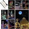 14 Pcs Scratch Art Set, 8 Sheets A4 City Series Night Scene Rainbow Engraving Painting, Landscape Scratchboard with Tools, Creative DIY Art Craft Gifts for Adults