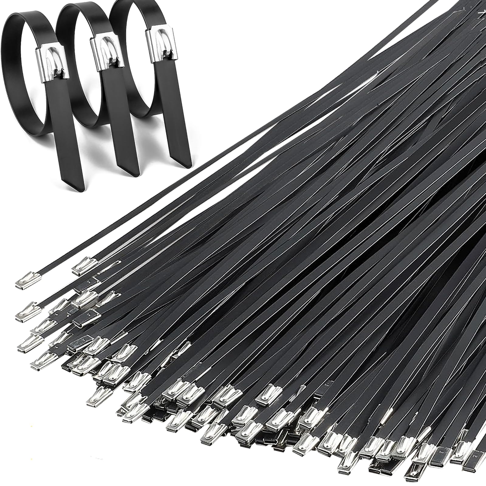 Attaches de c&acirc;ble robustes en acier inoxydable 30 cm lot de 200 noirs