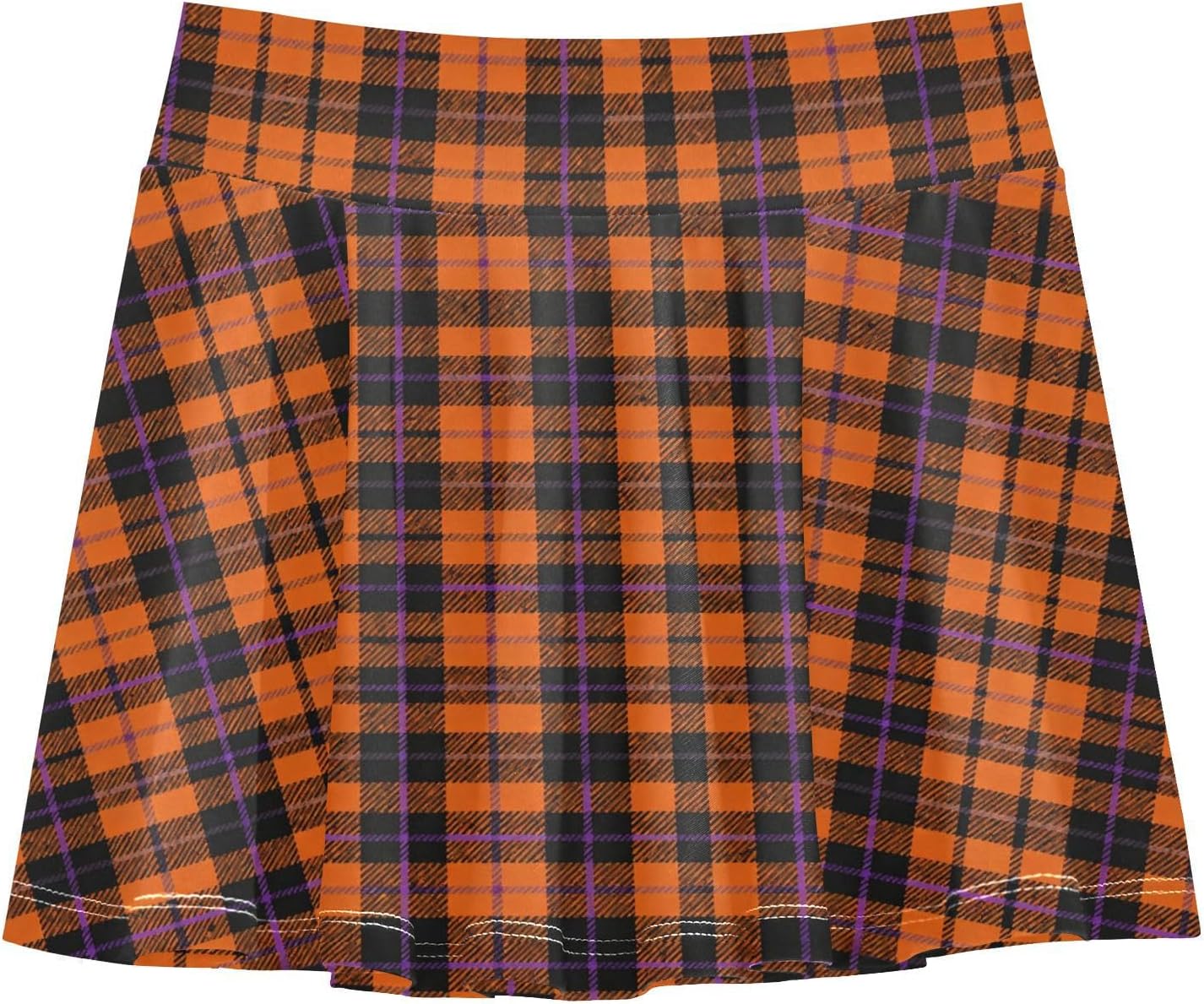 visesunny Halloween Plaid Orange Purple Girl's Golf Skirt Athletic Tennis Skort Sport Activewear with Double Layer Pockets