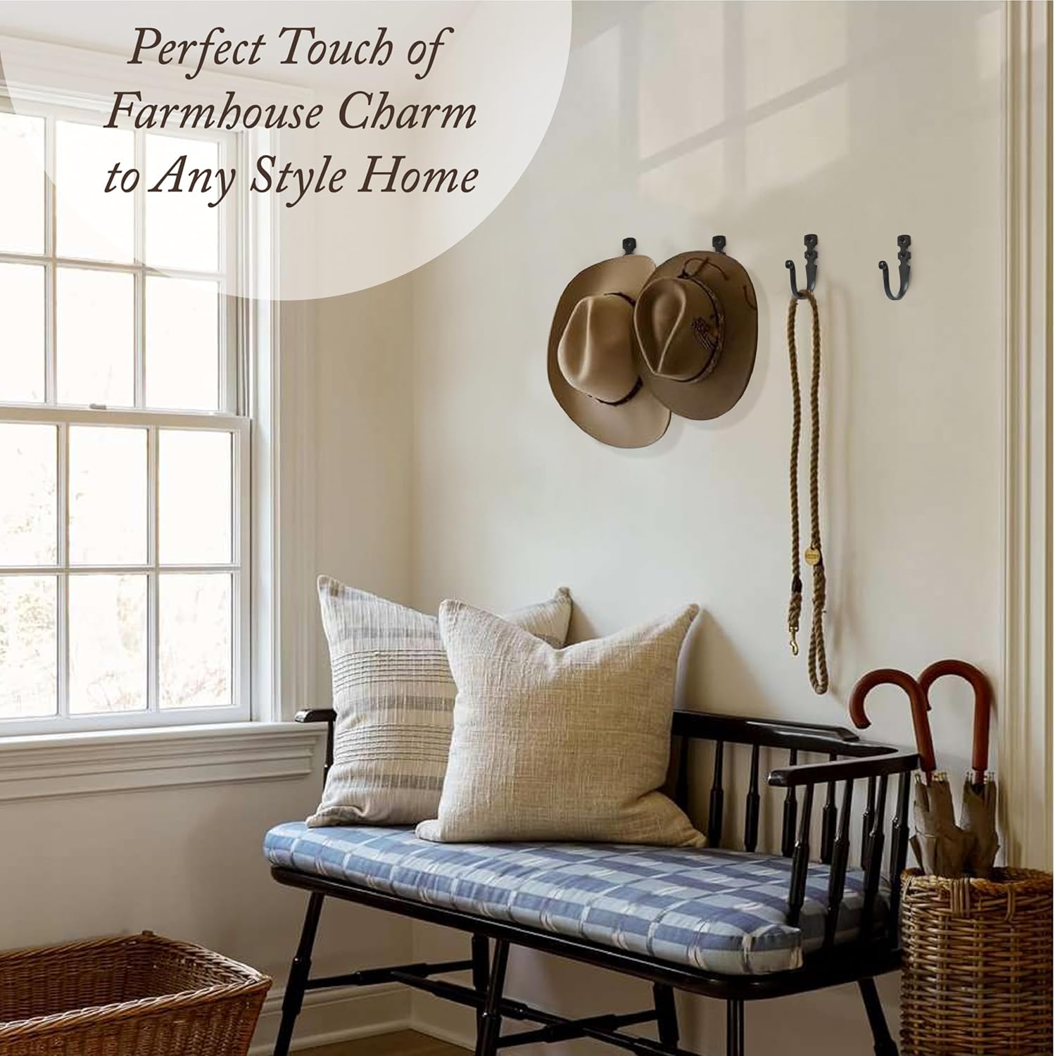 Cast Iron Wall Hooks (5 Pack) Handmade Blacksmith - Wall Mounted J Hooks - Farmhouse Decorative - Vintage Hooks for Hanging Coats, Bags or Pots in Pantry (2 Screws Each Hook for Strength) - Image 8