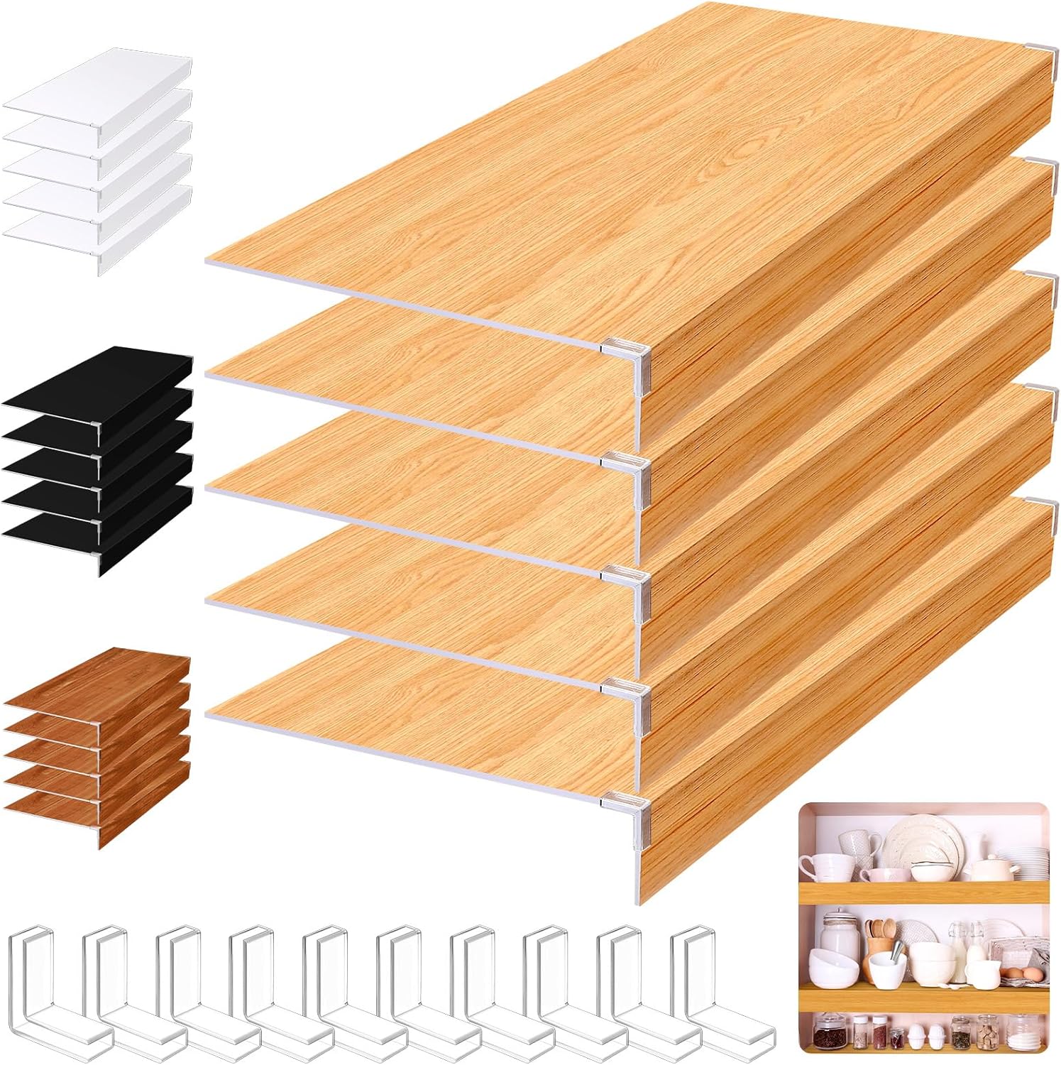Hoolerry 5 Pcs Wire Shelf Covers Foamed PVC Wire Rack Covers for Removable Closet (Not Wood) Pantry Shelves for Cabinet Bathroom Kitchen Shelving Decoration(Wood Color,24x16inch) 24 x 16 Inch Wood Color