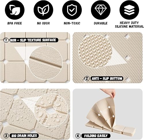 Miniatura 9 de Alfombra de baño para bañera texturizada Alfombra de baño de silicona plegable Alfombra de ducha antideslizante sin ventosas 28 x 17.7 pulgadas -