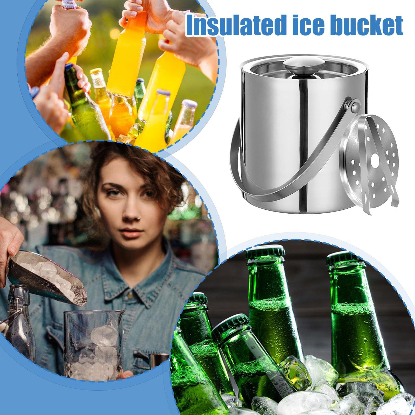 Edelstahl Eisbecher Doppelwandiges Isoliergefäß Für Getränkekühler Und Wein | Leckdichter Champagnerbehälter Getränkewanne Geschirr für Picknick Camping Feste Clubs Bars Restaurants