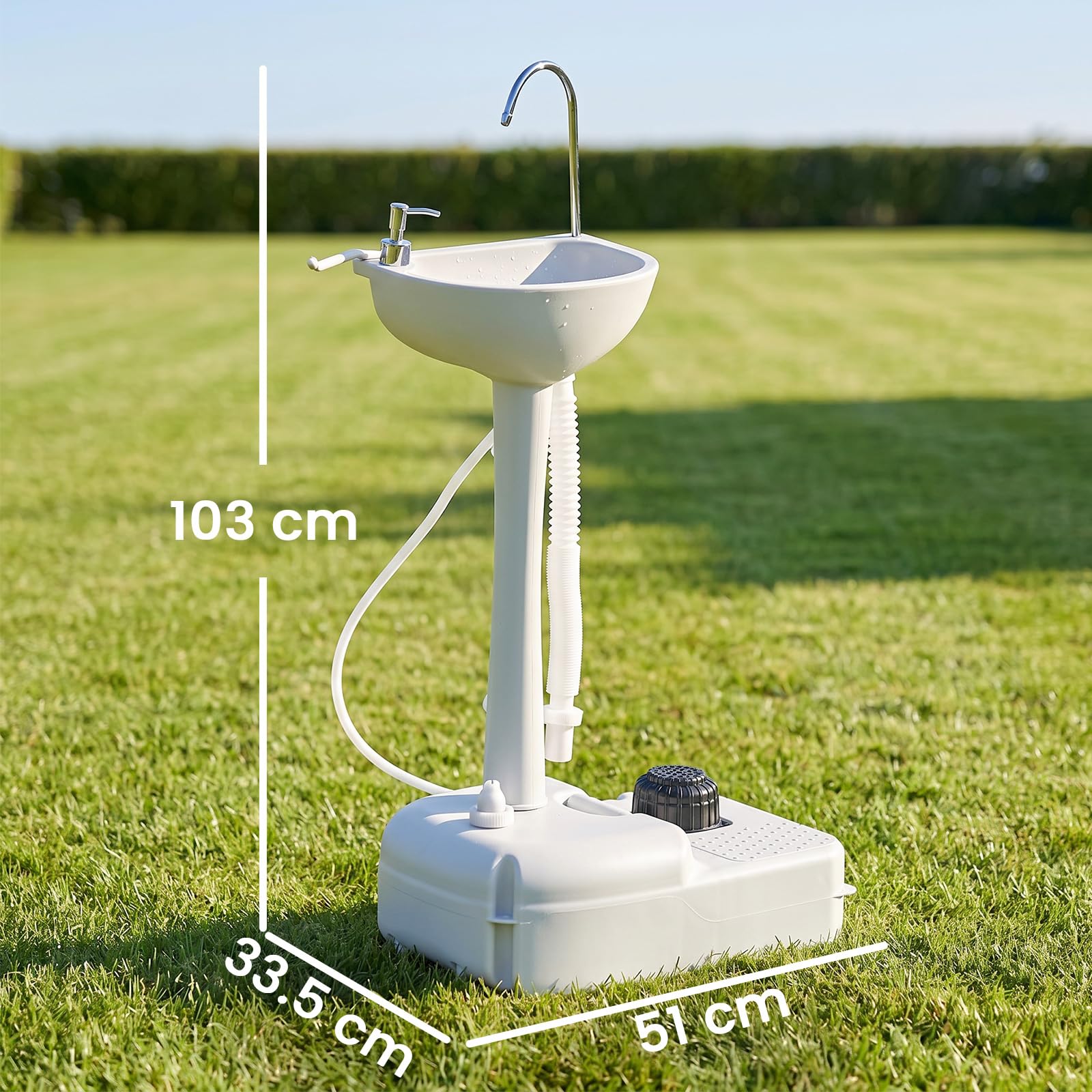 Outsunny Lavabo Portatile da Campeggio con 2 Ruote, Maniglia, Serbatoio Acqua 17L e Serbatoio Sapone 3.5L, 51x33.5x103cm
