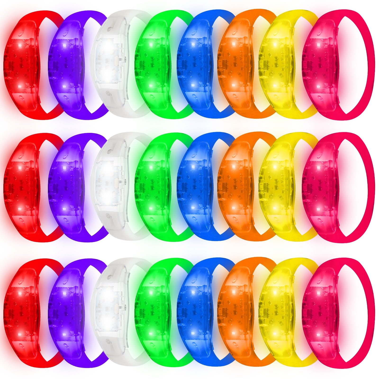 Lot de 24 bracelets lumineux clignotants activés par le son - Contrôle de la musique - Bracelets phosphorescents pour récompenses de jeux de rave, carnaval, concerts, événements nocturnes