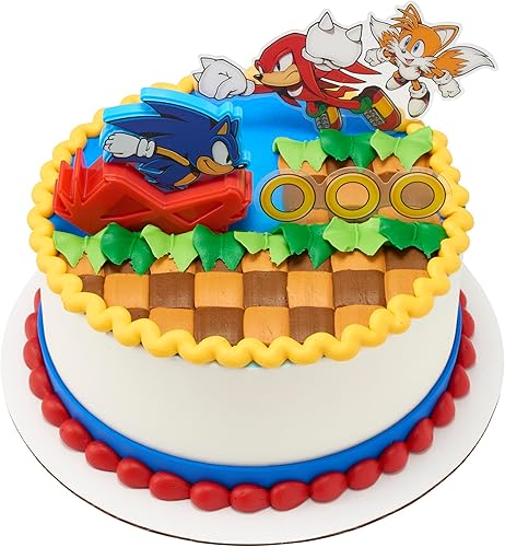 Miniatura 3 de DecoSet Sonic The Hedgehog - Juego de decoración de 3 piezas con cola y nudillos para tartas, anillos y figura de acción de Sonic rodante, para
