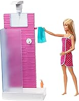Vista 1 de Barbie Juego de muñeca y muebles, baño con ducha que funciona