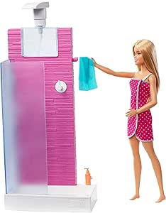 Cabine Douche Barbie Fonctionnelle Avec Pompe à Eau - Coffret Mobilier Poupée Et Accessoires Salle De Bain - 5