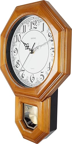 Miniatura 2 de JUSTIME Reloj de pared con péndulo de madera maciza tradicional vintage Schoolhouse Timbre por hora con melodía Westminster fabricado en Taiwán