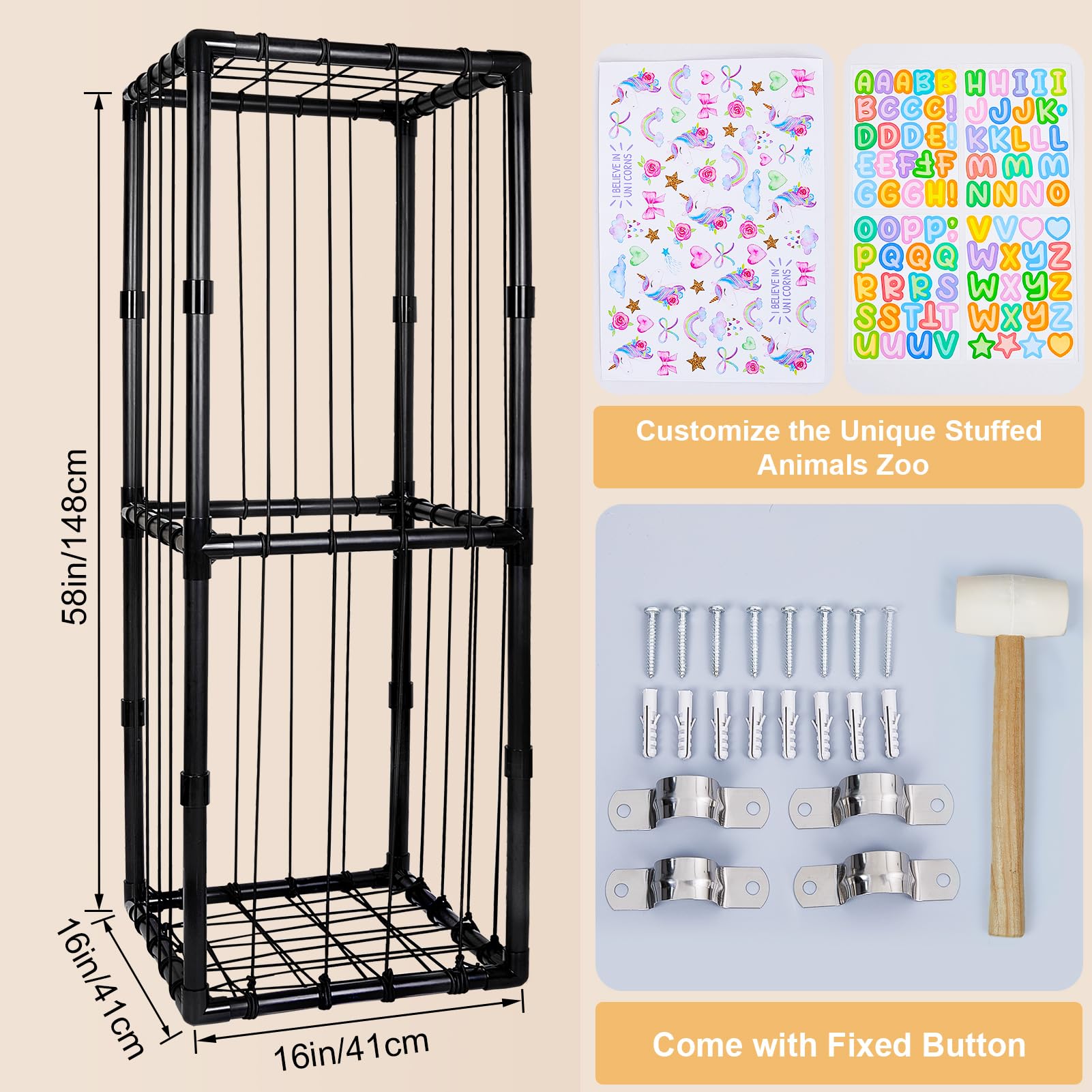 MHJY Stuffed Animals Zoo Storage Soft Toy Holder Organiser Large Cuddly Toys Storage Shelf with Elastic Band Stuffed Animals Cage for Nursery Playroom Bedroom Kids Room Furniture - Image 2
