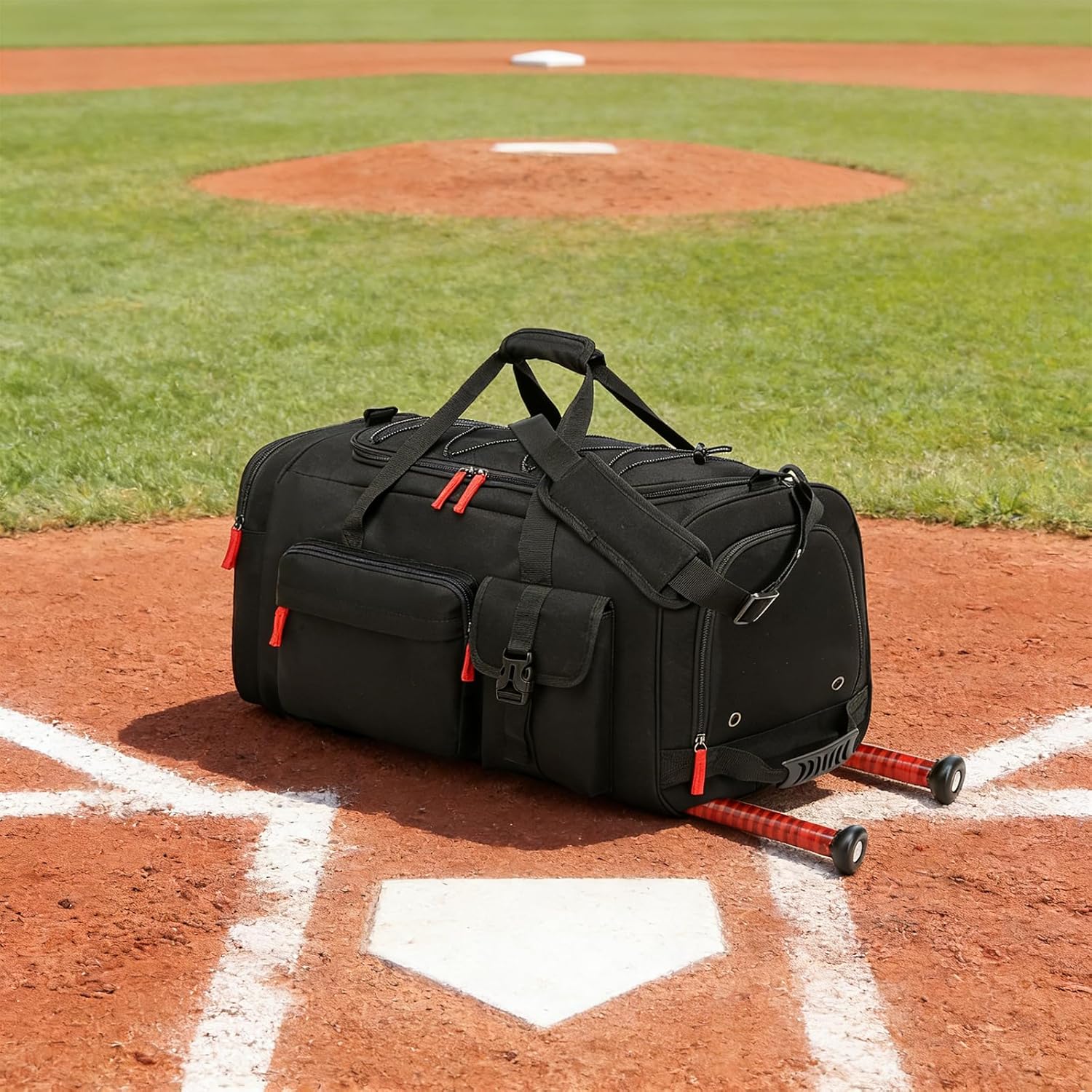 TUGUAN Baseball Duffle Bag for Youth and Adult, Large Softball Backpack with Shoes Compartment, 65L Baseball & Softball Equipment Bag Bat Bag Holds 2 Bats, Fence Hook for Catchers Gear, Upgraded Black