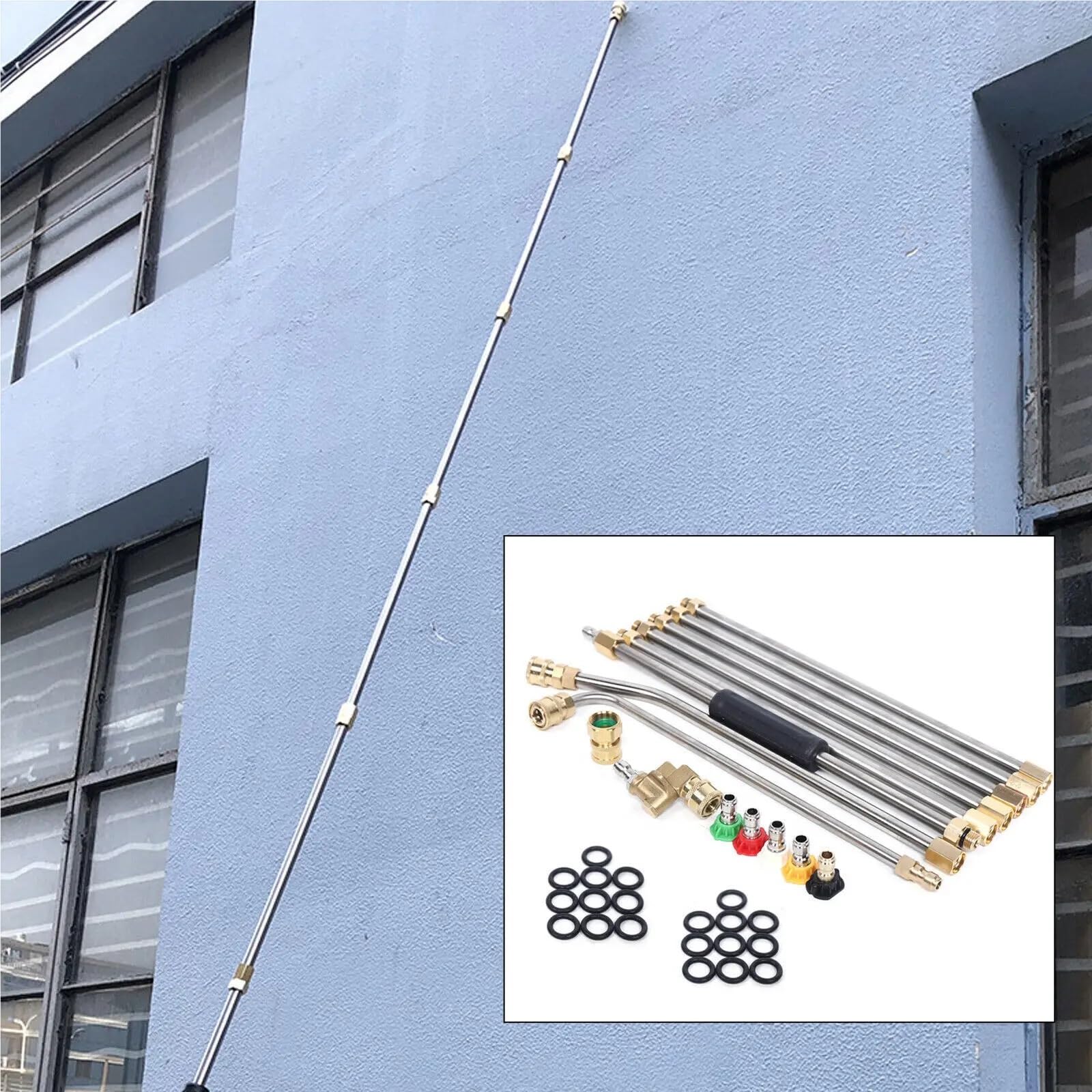 Varitas de extensión for Lavadora Alta presión, Limpiador techos, Herramienta Limpieza, Kit Boquilla Lanza Adecuado para Jardines y azoteas