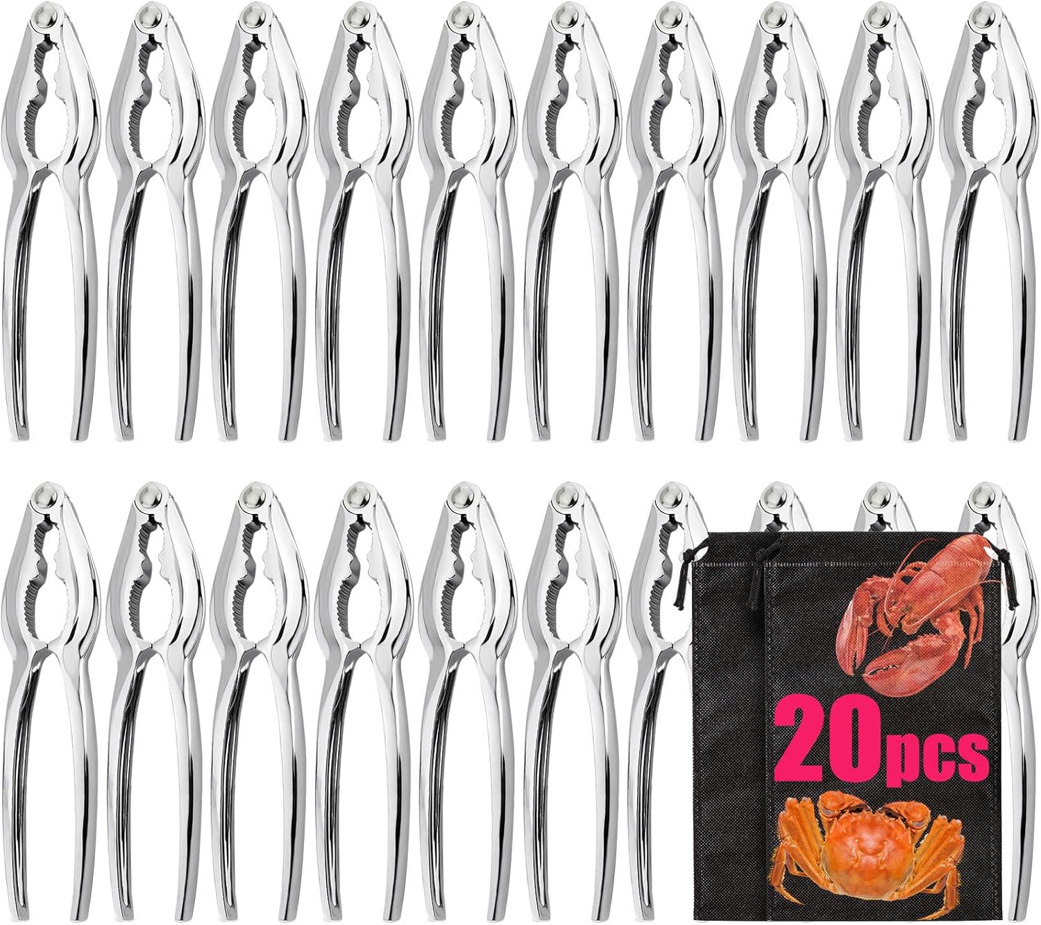 20 Pack Crab Crackers and Tools, Lobster Crackers, Nut Cracker Set for Cracker Legs, Heavy Duty Seafood Tools Kit, Home Kitchen Parties Tools, Silver
