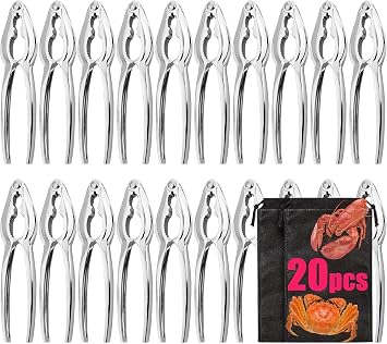 20 Pack Crab Crackers and Tools, Lobster Crackers, Nut Cracker Set for Cracker Legs, Heavy Duty Seafood Tools Kit, Home Kitchen Parties Tools, Silver