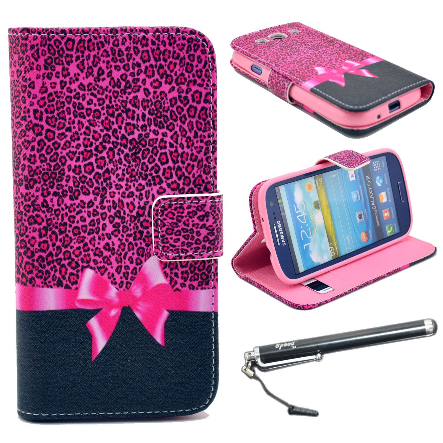 S3 Case, Galaxy S3 Case, Speedtek Bowknot Pattern Premium PU Leather Wallet Flip Protective Skin Case with Magnetic Closure for Samsung Galaxy S3 i9300 (2012) (Built-in Credit Card/ID Card Slot)