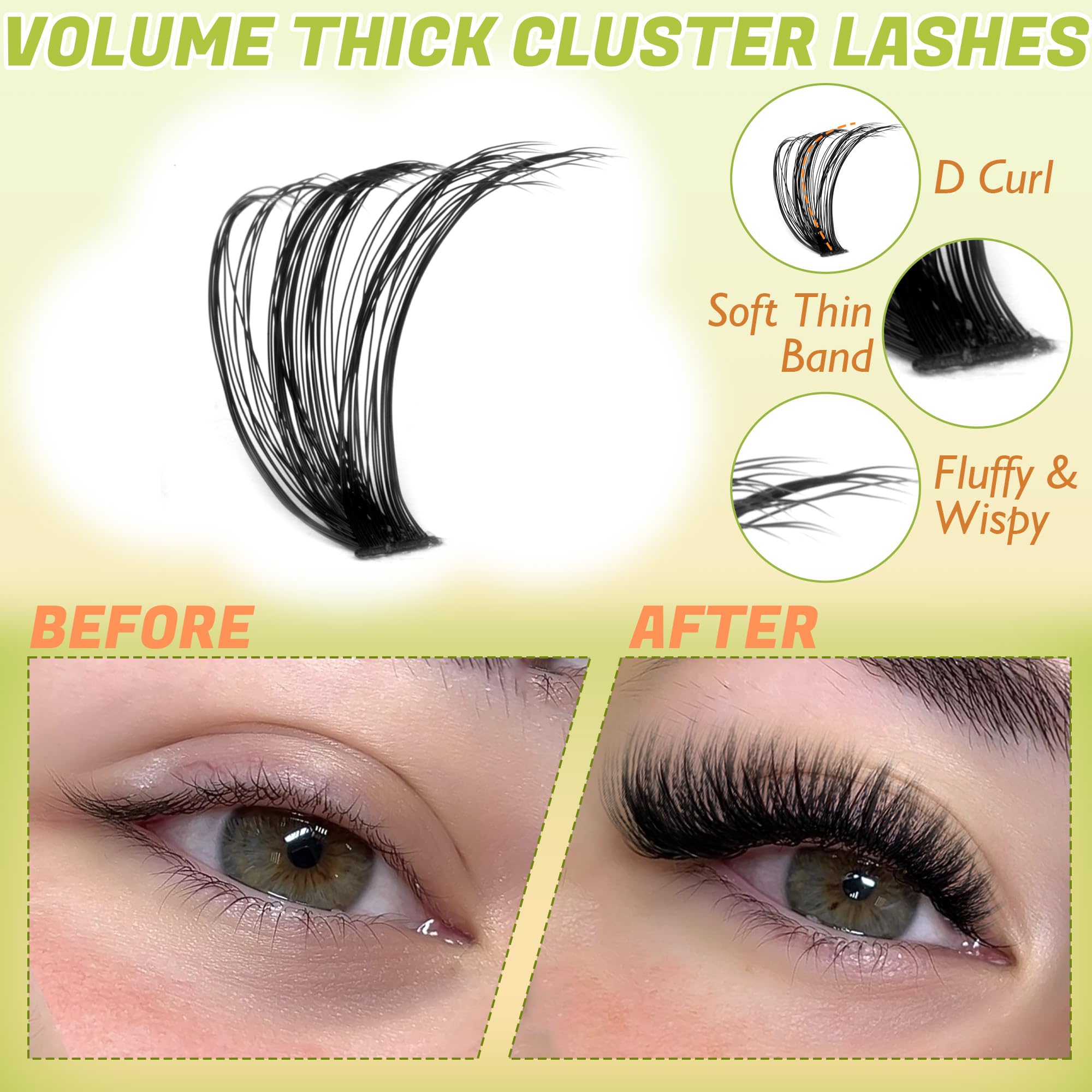 Ruairie Fluffy Cluster Lashes D Curl Volume Individual Eyelashes Clusters 50D-60D-70D-80D-100D-120D Wispy Lashes Individual Cluster 464pcs 12-18MM Lash Clusters - Image 4
