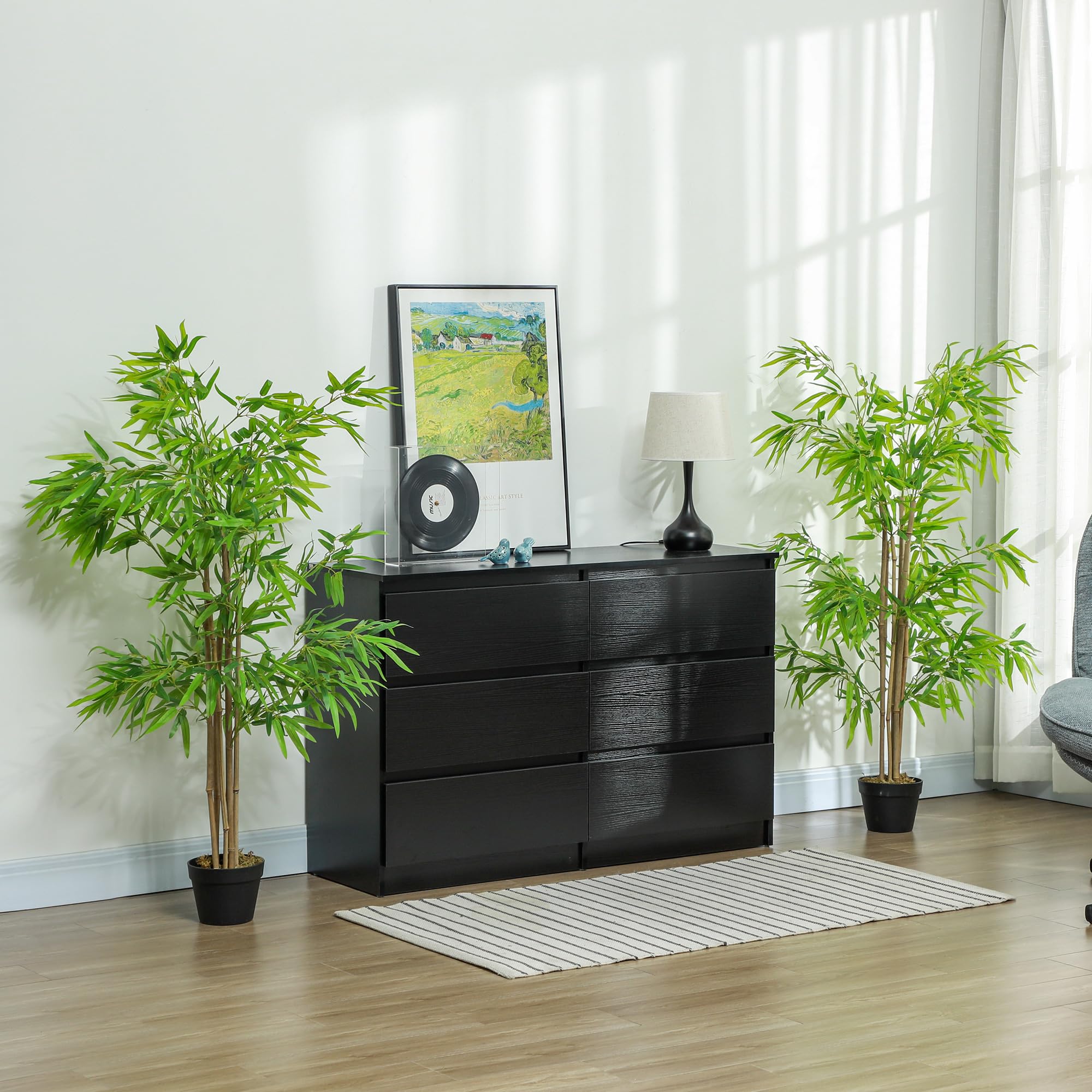 Outsunny Lot de 2 bambous artificiels Hauteur 1,5 m 644 Feuilles denses réalistes Pot Inclus Noir avec Lichen Vert