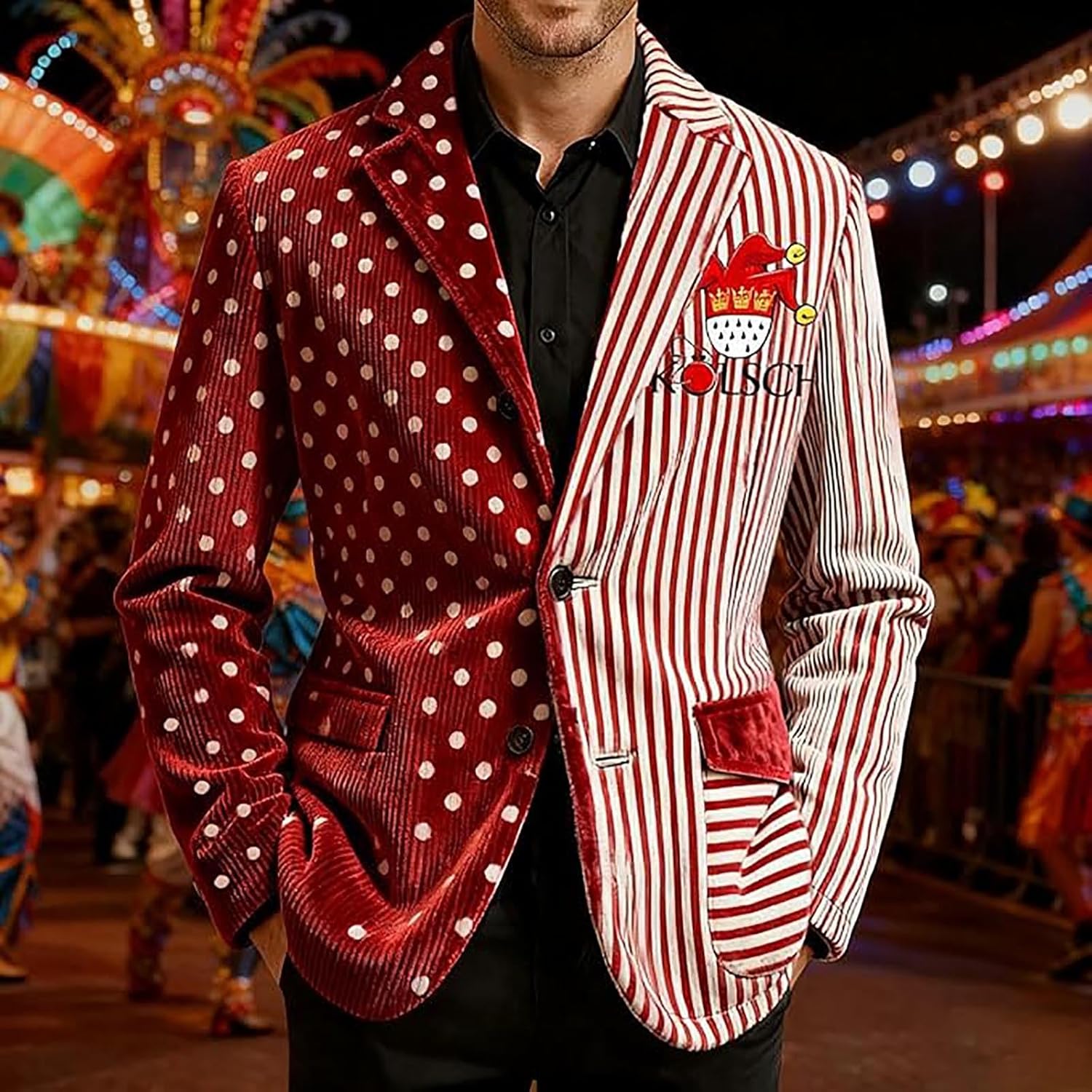 Mens Mardi Gras Jackets 2026 Corduroy Holiday Carnival Party Funny Graphic Button Blazer Holiday Prom Suit Outfits