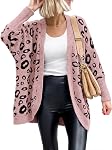 BTFBM Cardigan pour les femmes Leopard manches longues ouvertes Cardigans avant Pantoufles Poches enroulées 2026 Étoffes de printemps