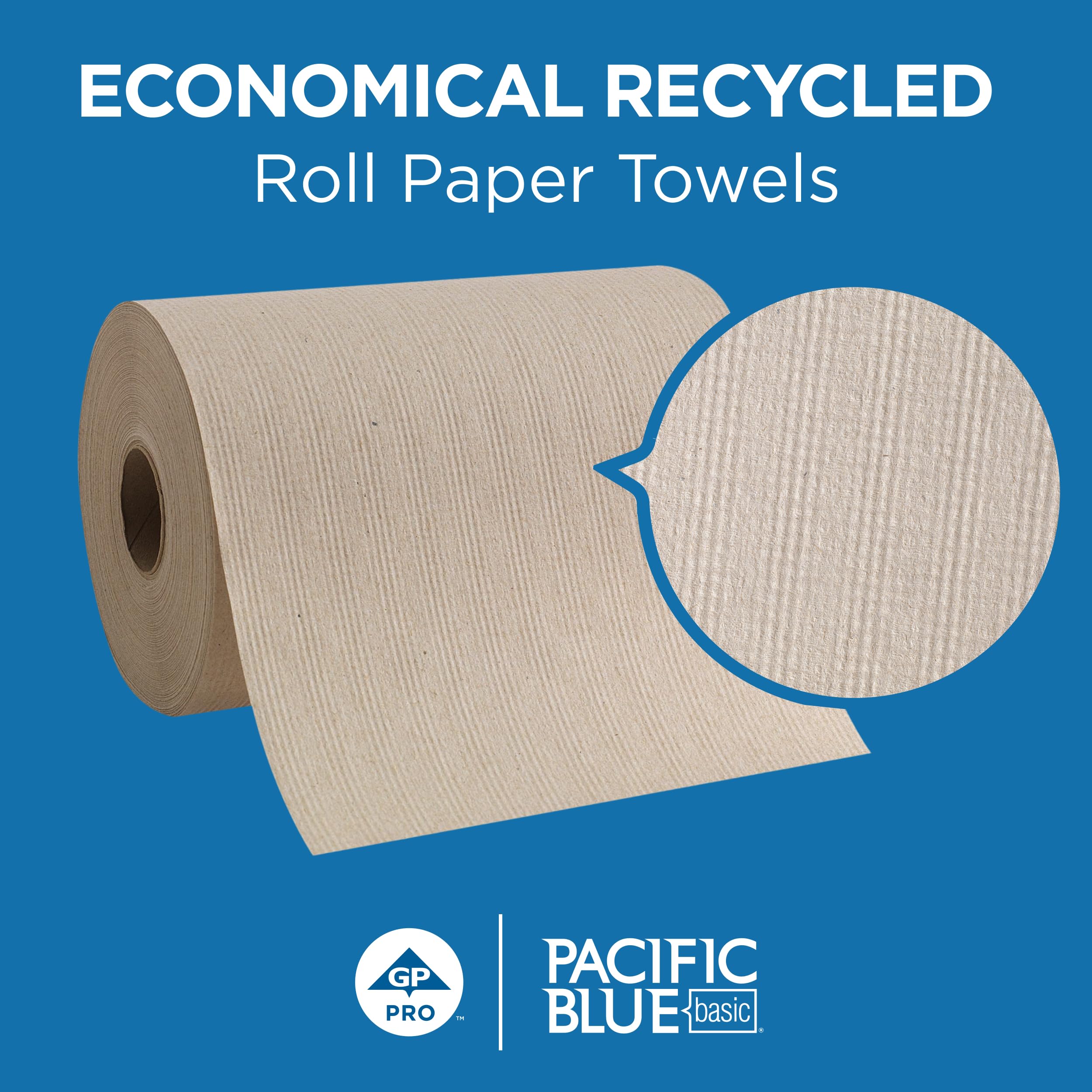GP PRO (Georgia-Pacific) Pacific Blue Basic - Rollos de toallas de papel reciclado Hardwound (Georgia-Pacific), marrón, 26301, 800 pies por rollo, 6 rollos por caja