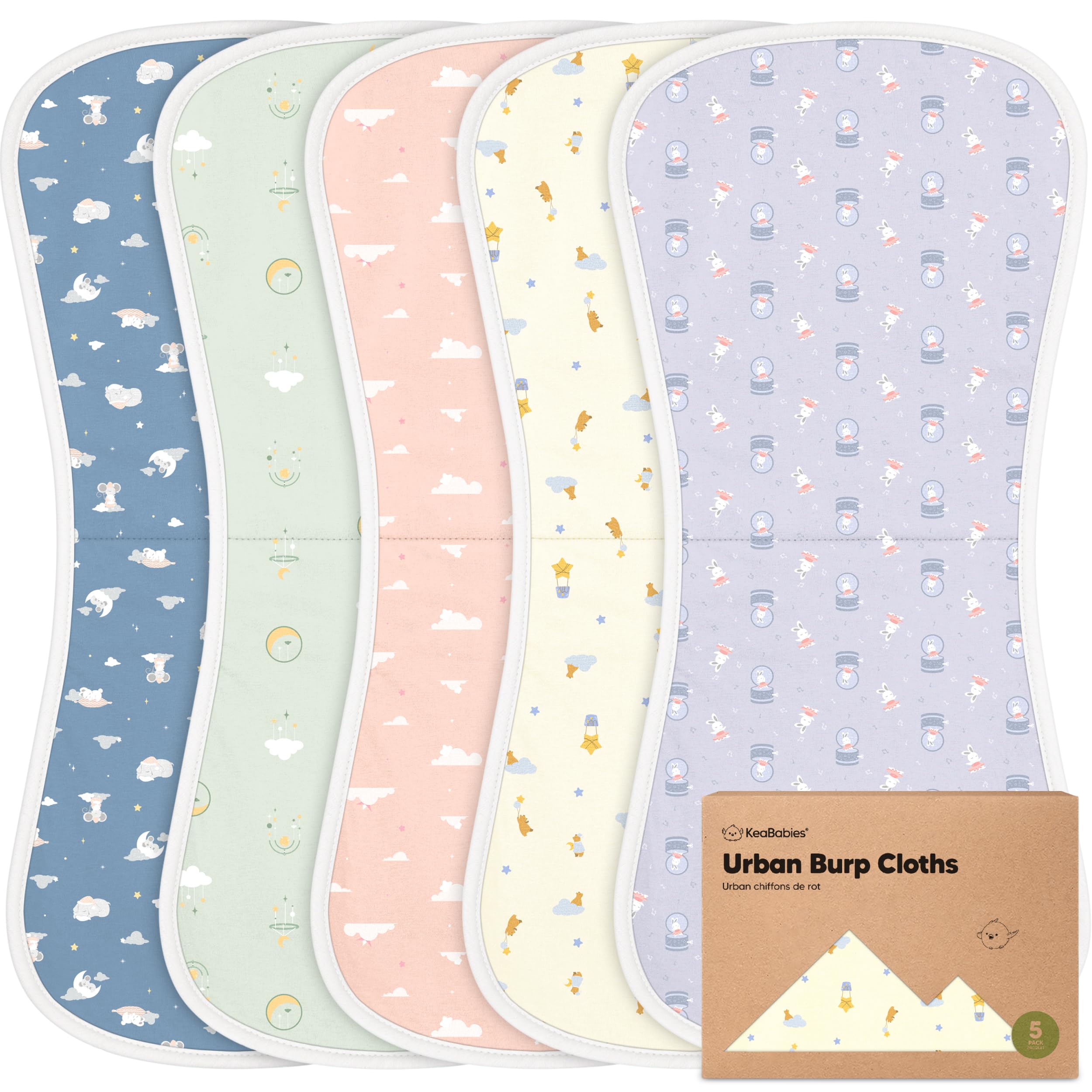 Organic Burp Cloths Baby Boy & Girl - 5-Pack Super Absorbent Cotton Burping Cloths for Babies, Soft & Plush Newborn Spit Up Rags, Infant Towels for