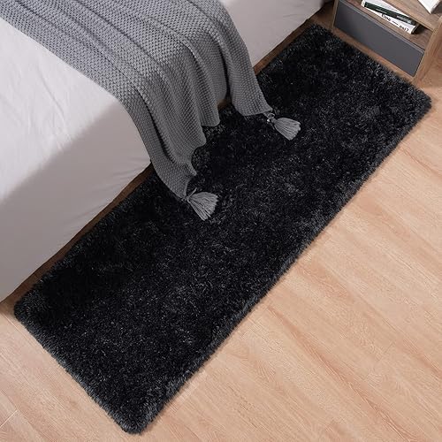 Miniatura 14 de Alfombra esponjosa para dormitorio, alfombra negra de 4 x 6 pies para sala de estar, dormitorio, alfombra peluda para niños, alfombra de felpa suave