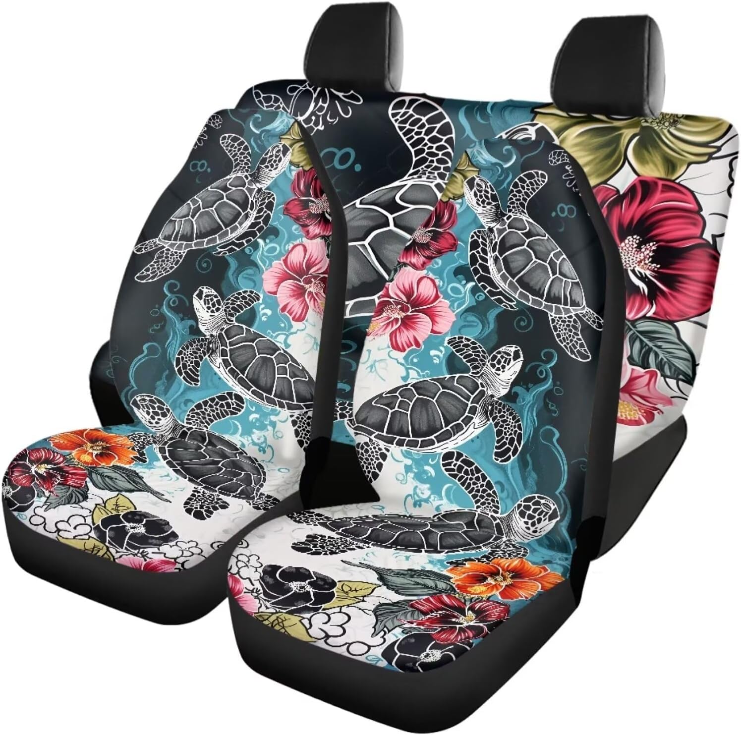 Howilath Hawaii Sea Turtle Hibiscus Floral Print Trendy Car Seat Covers for Women Front Back Seat Cover Set of 4 Car Decoration Universal Fit