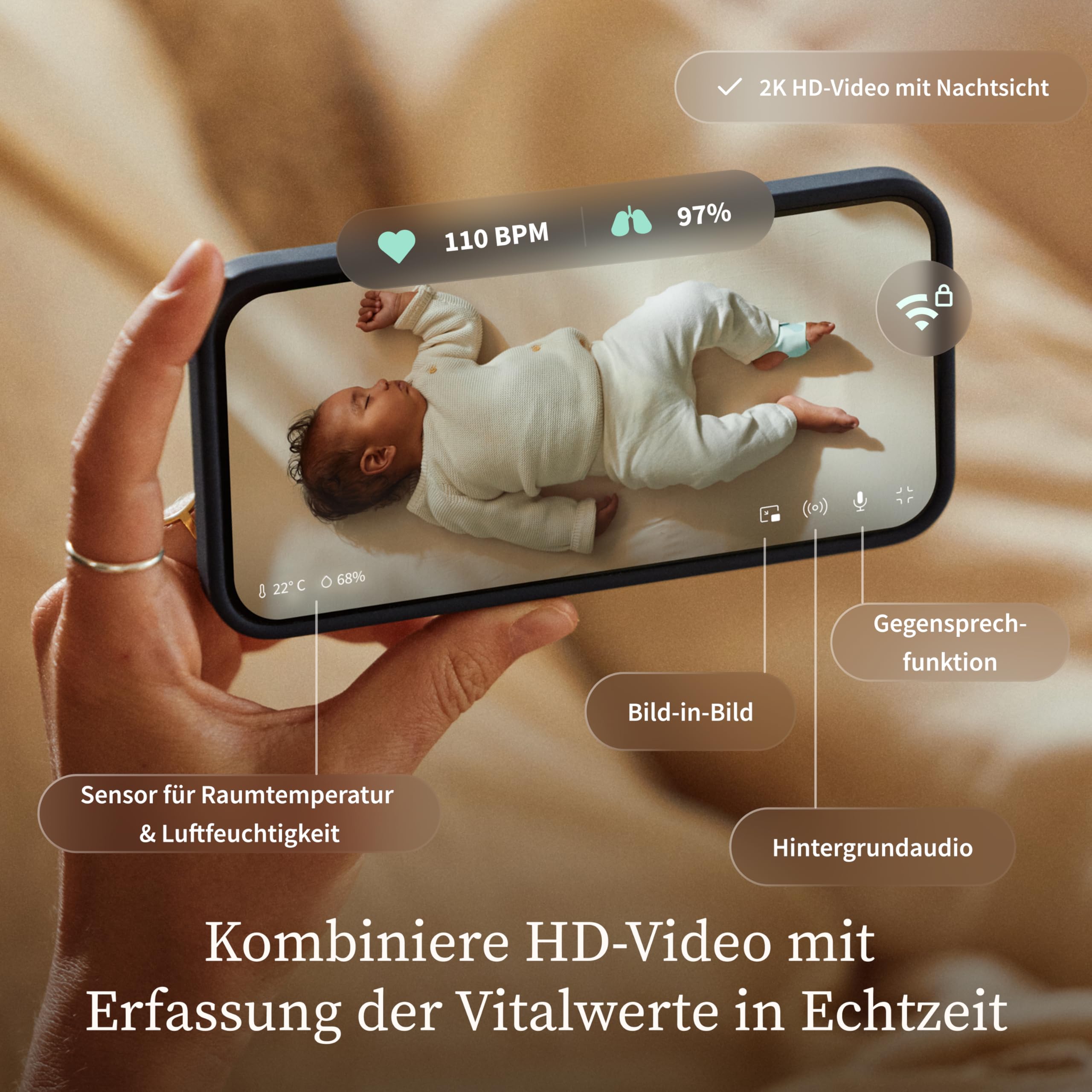 Owlet Dream Duo – Smartes Babyphone mit App | Sensorbasierte Babyüberwachung mit Dream Sock®, 2K HD Kamera, Schlaftracking & Echtzeit-Benachrichtigungen | WLAN (Mint)