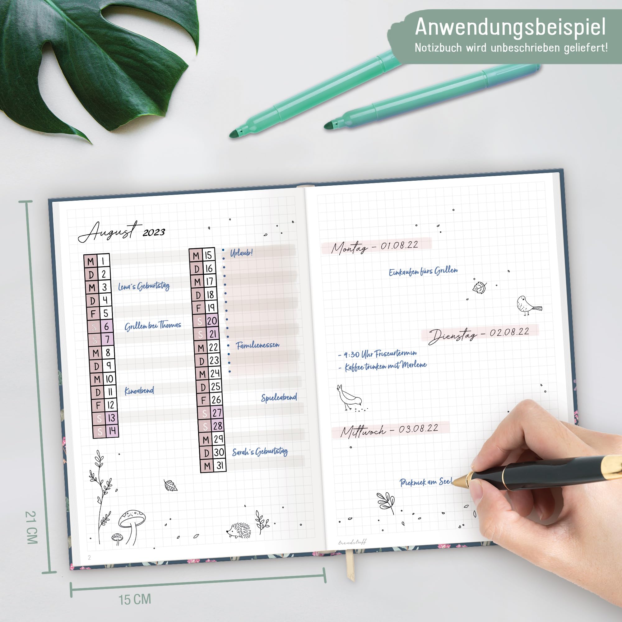 Trendstuff By Häfft Notitieboek A5 Geruit – 124 Pagina's, 62 Vellen, 90 G/m², FSC, Flexibele Kaft, Met Inhoudsopgave En Pagina Nummers, Blue Ginkgo