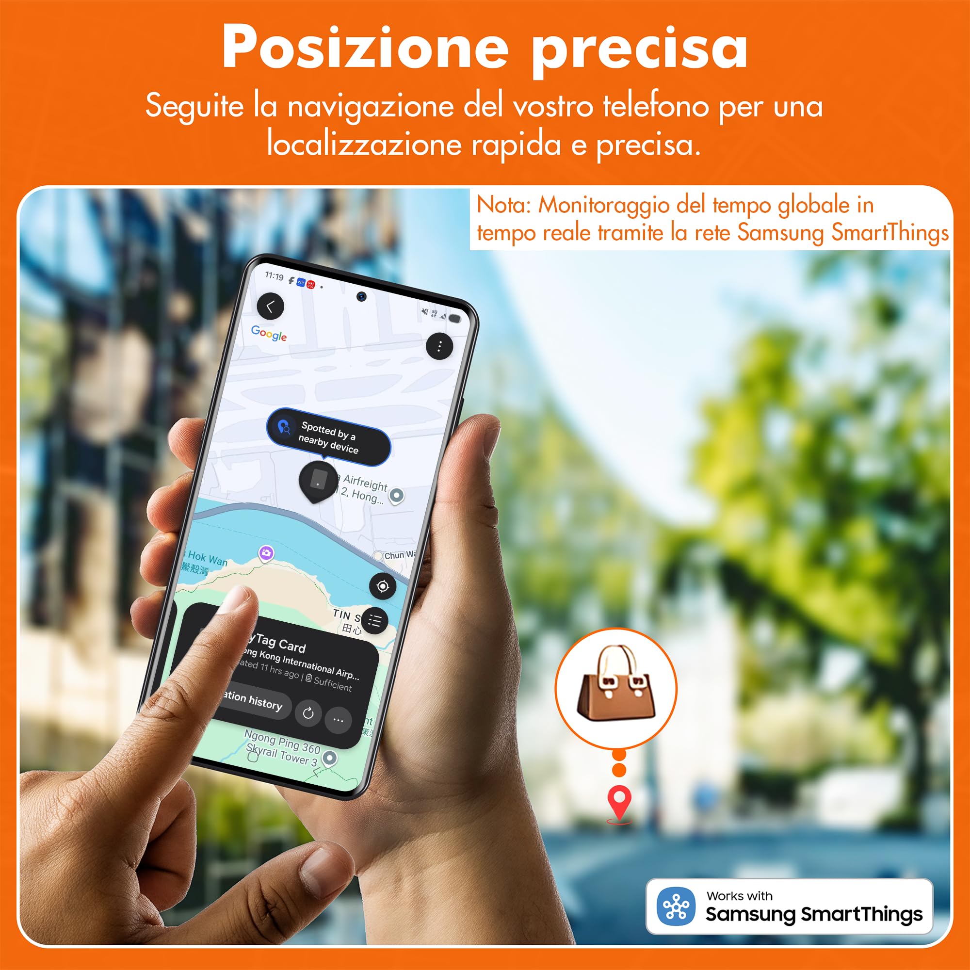 easyTag Card Tracker (Solo Samsung) - Smart Tag slim e globale per il tracciamento di portafogli, borse, valigie e bagagli. Tag intelligente ricaricabile compatibile con l'app Samsung SmartThings.