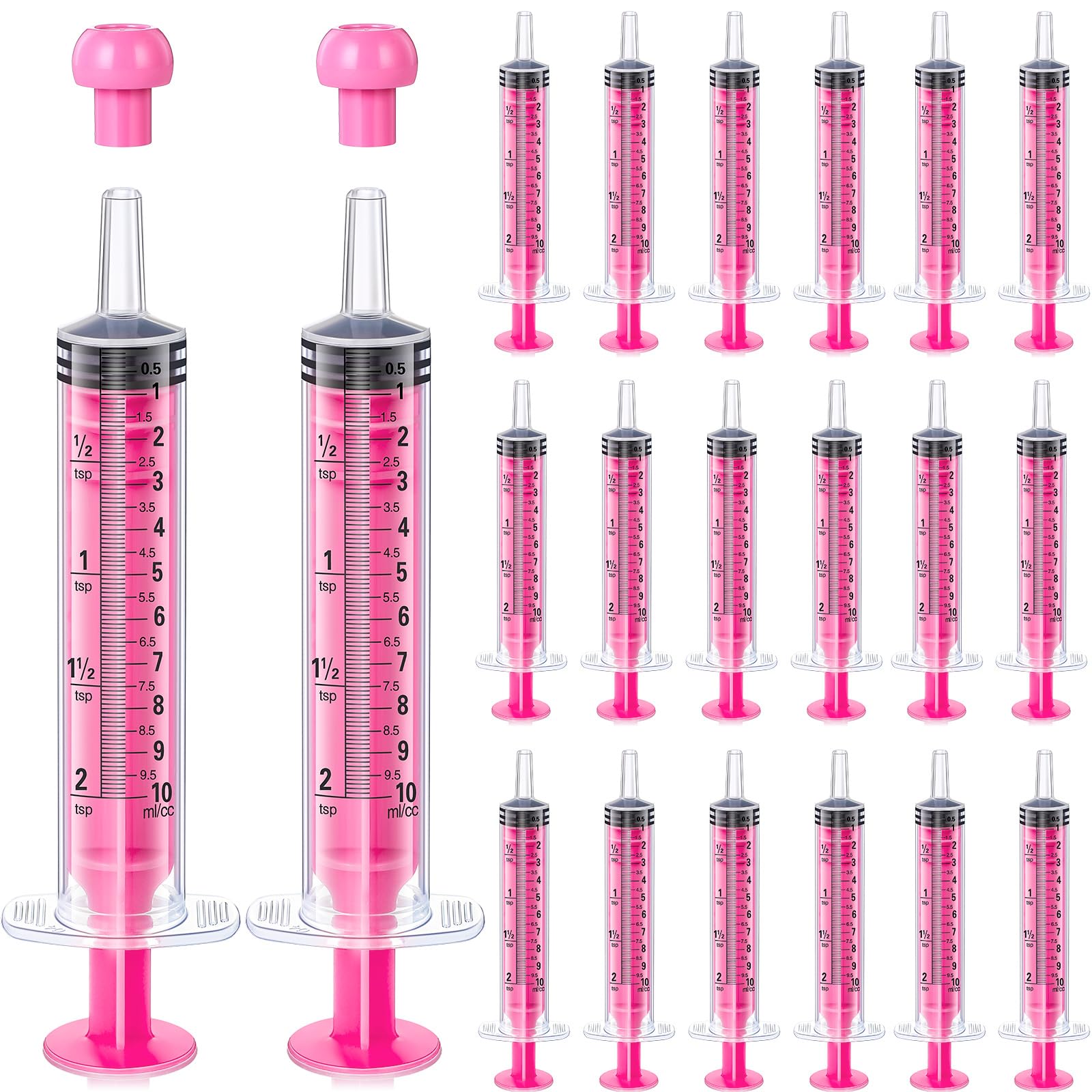 TrelaCo Paquete de 20 jeringas de plástico de 10 ml para líquido con tapas, jeringa oral sin aguja, jeringa de medición de color, herramientas dispensadoras selladas individualmente para medición de