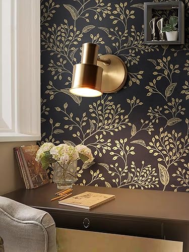 Miniatura 9 de Heroad Papel tapiz de vinilo autoadhesivo para despegar y pegar, papel de pared floral dorado, moderno, bohemio, extraíble, para armarios, cajones,