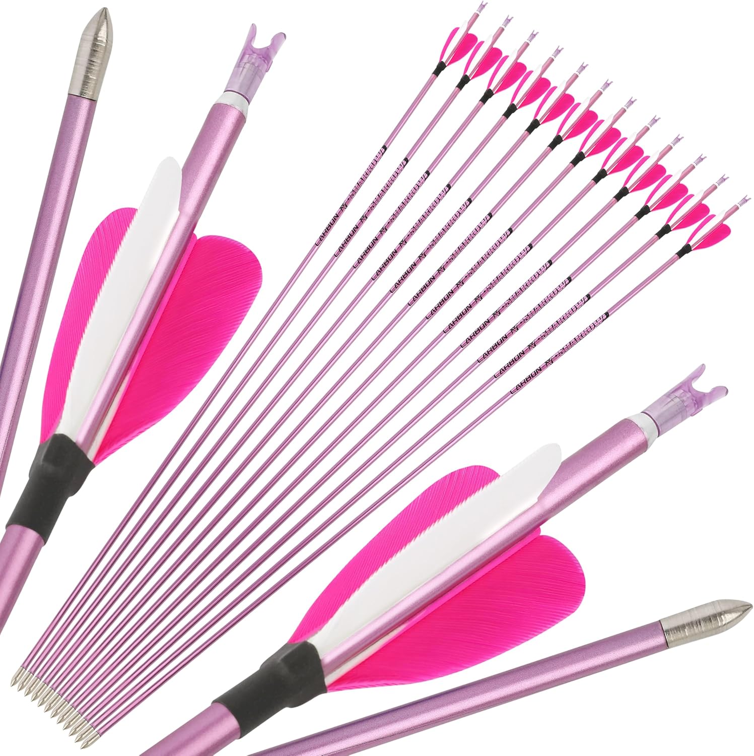 ZSHJGJR 31" Pure Carbon Arrows ID 4.2mm Archery Hunting Targeting Arrows 400 500 600 700 800 900 1000 Spine for Compound/Recurve Bow Target Practice Shooting