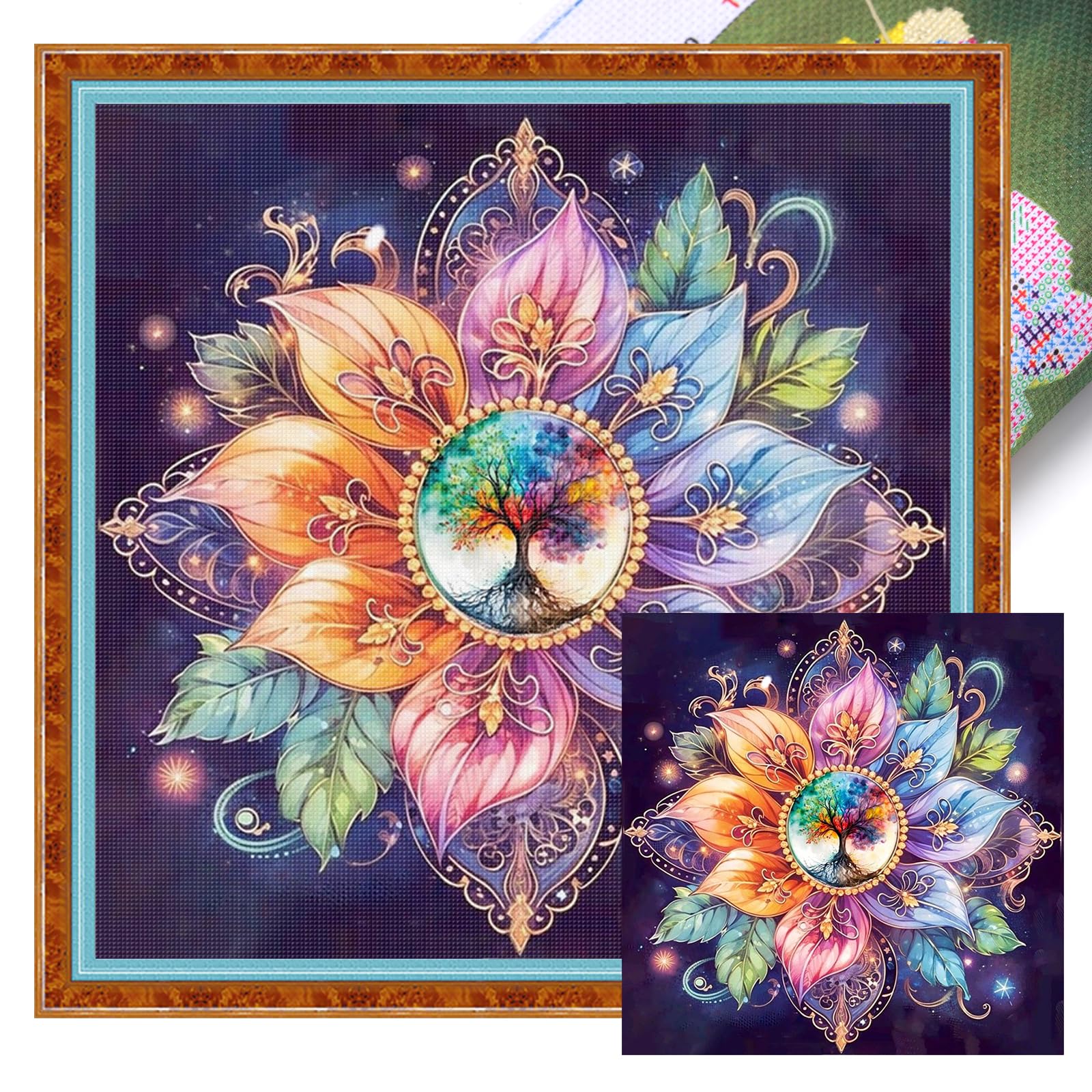 Poetrydraw Multicolor Mandala Full 11Ct Diy Stamped Cross Stitch Kits For Beginners Adults Gift Home Wall Decor Needlework Embroidery Kits 45X45cm (11Ctacc-12443 C 45X45)