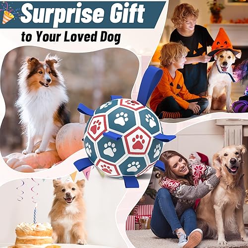 Miniatura 2 de QDAN Juguetes de cuerda para perros, pelota de fútbol con correas, juguetes interactivos para perros para tira y afloja, regalos de cumpleaños para